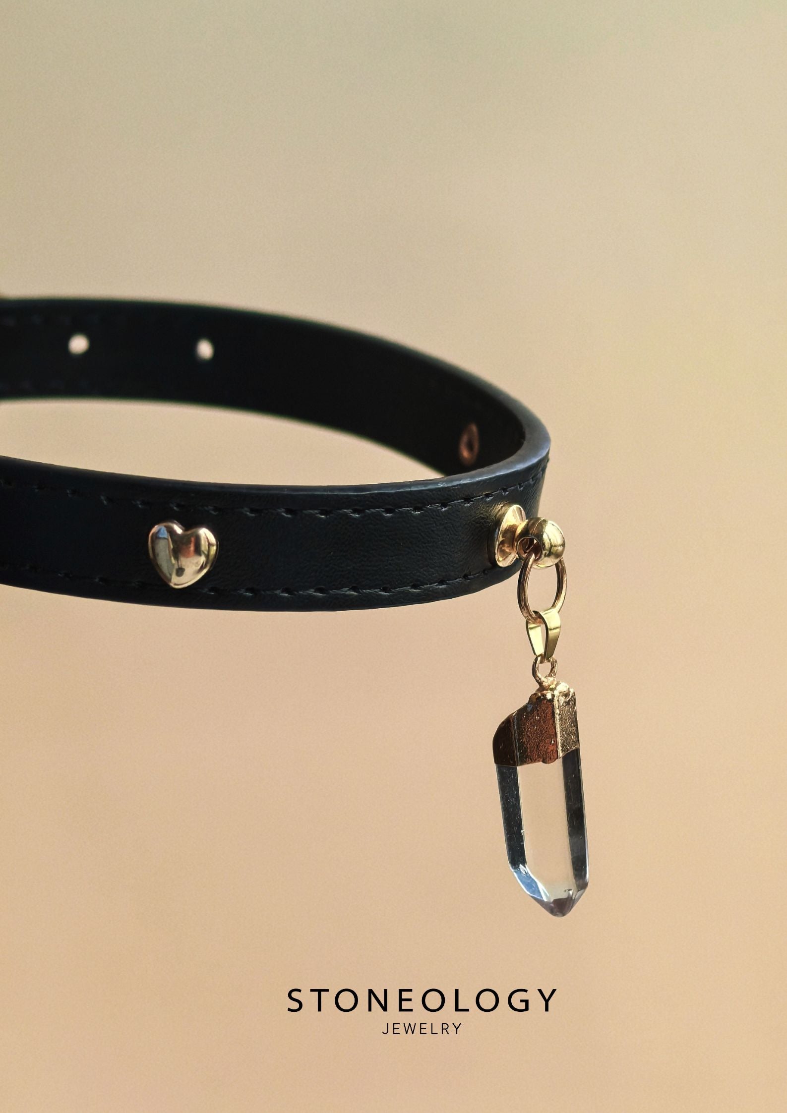 Crystal Pet Collar - Black Collar/Clear Quartz